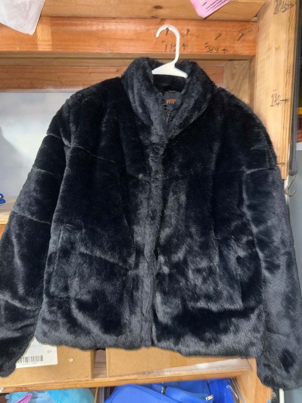 Ambiance Outerwear Faux Fur Puffer Jacket Size M Black